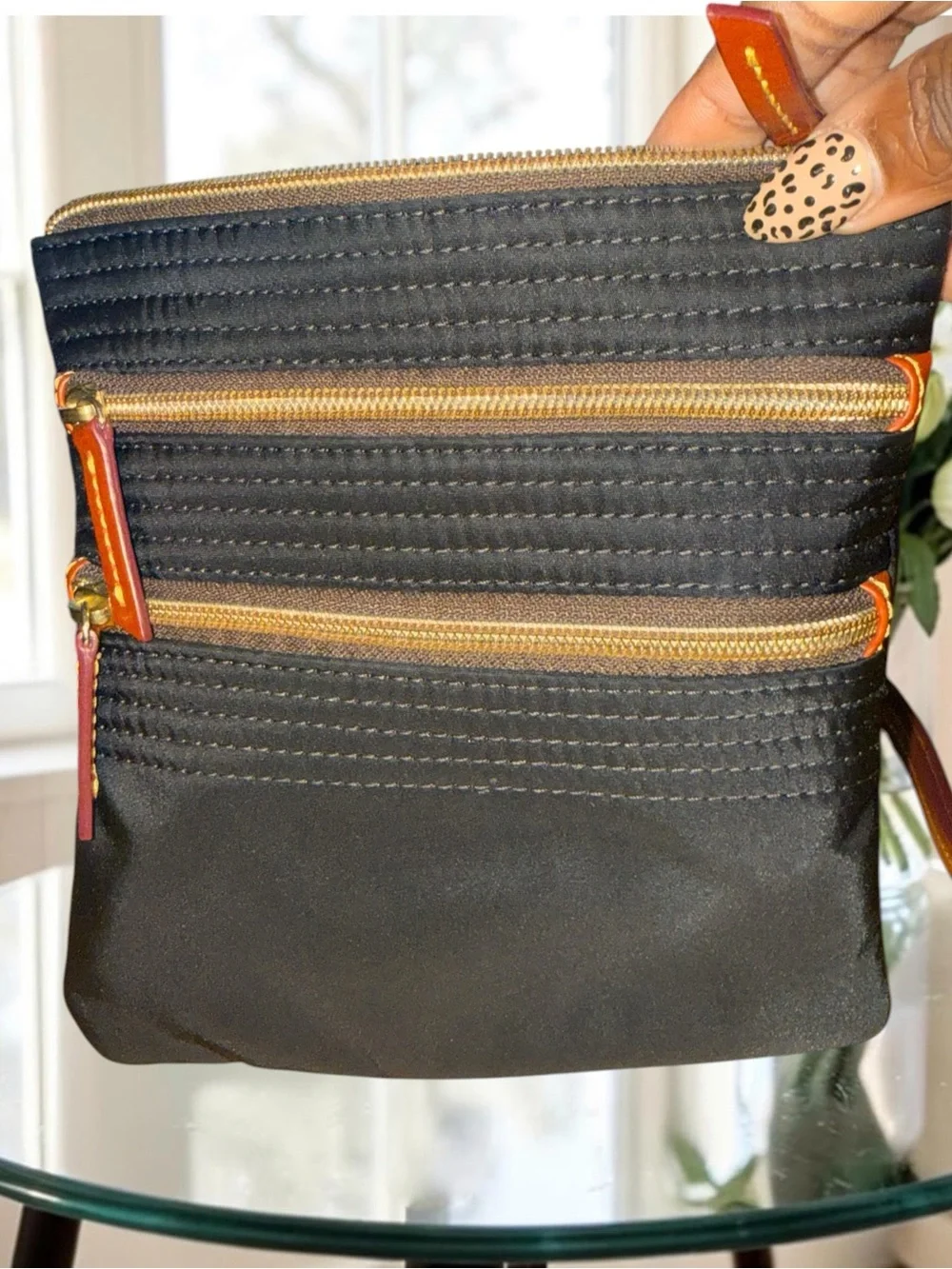 Dooney & Bourke Black Nylon North South Triple Zip Crossbody Bag